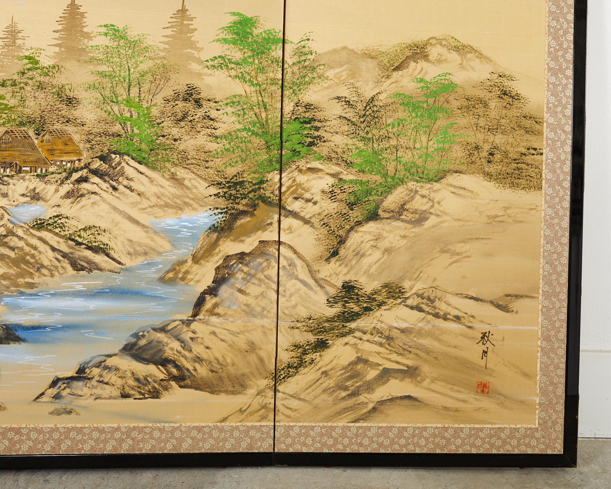 Japanese Showa Four Panel Screen Mount Fuji Landscape For Sale 8
