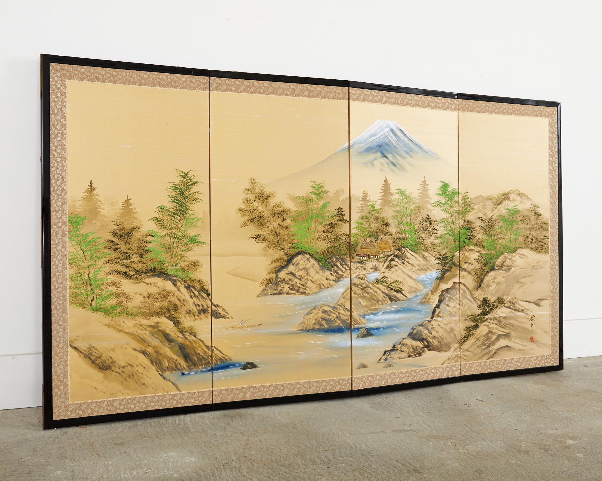 Japanese Showa Four Panel Screen Mount Fuji Landscape For Sale 11