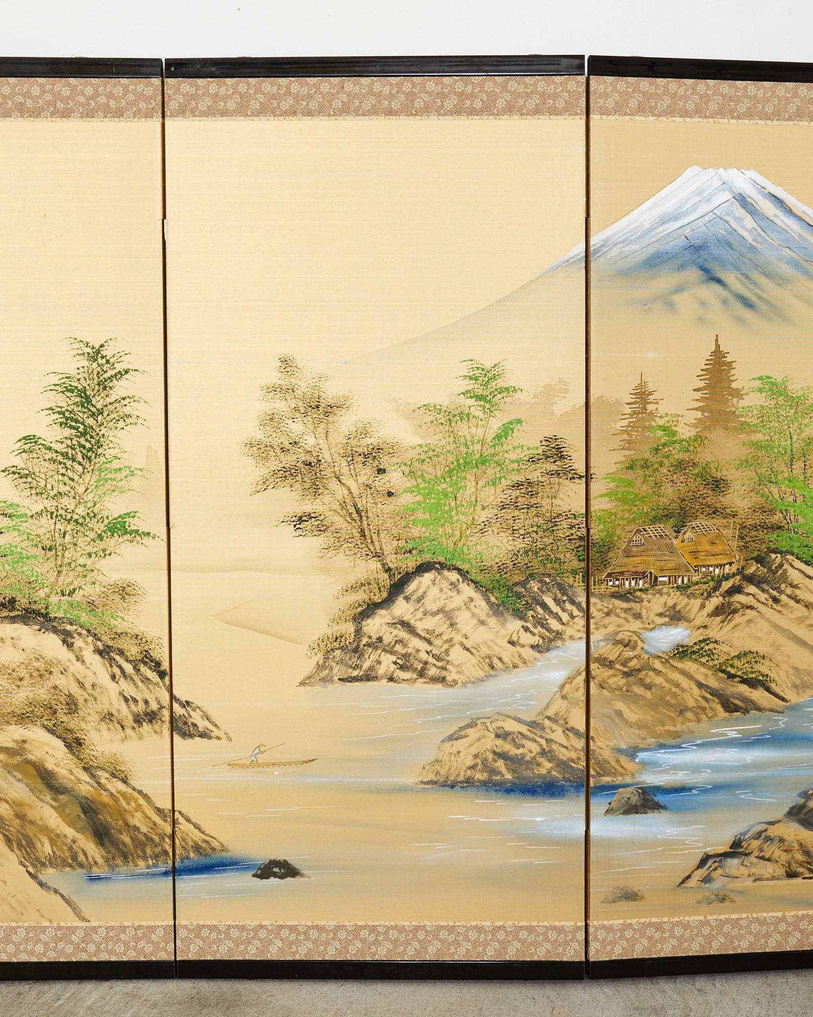 Japanese Showa Four Panel Screen Mount Fuji Landscape In Good Condition For Sale In Rio Vista, CA