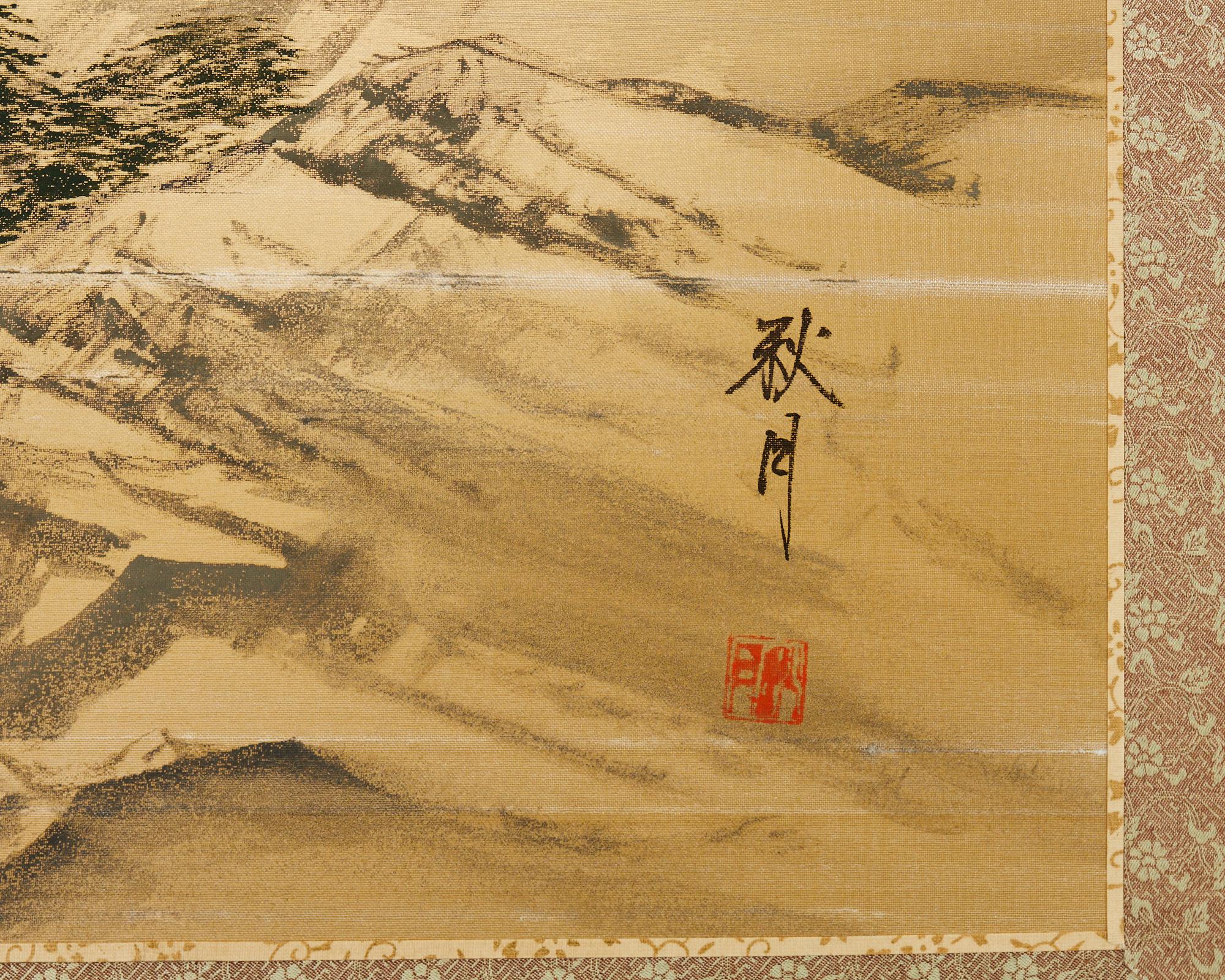 Japanese Showa Four Panel Screen Mount Fuji Landscape For Sale 1