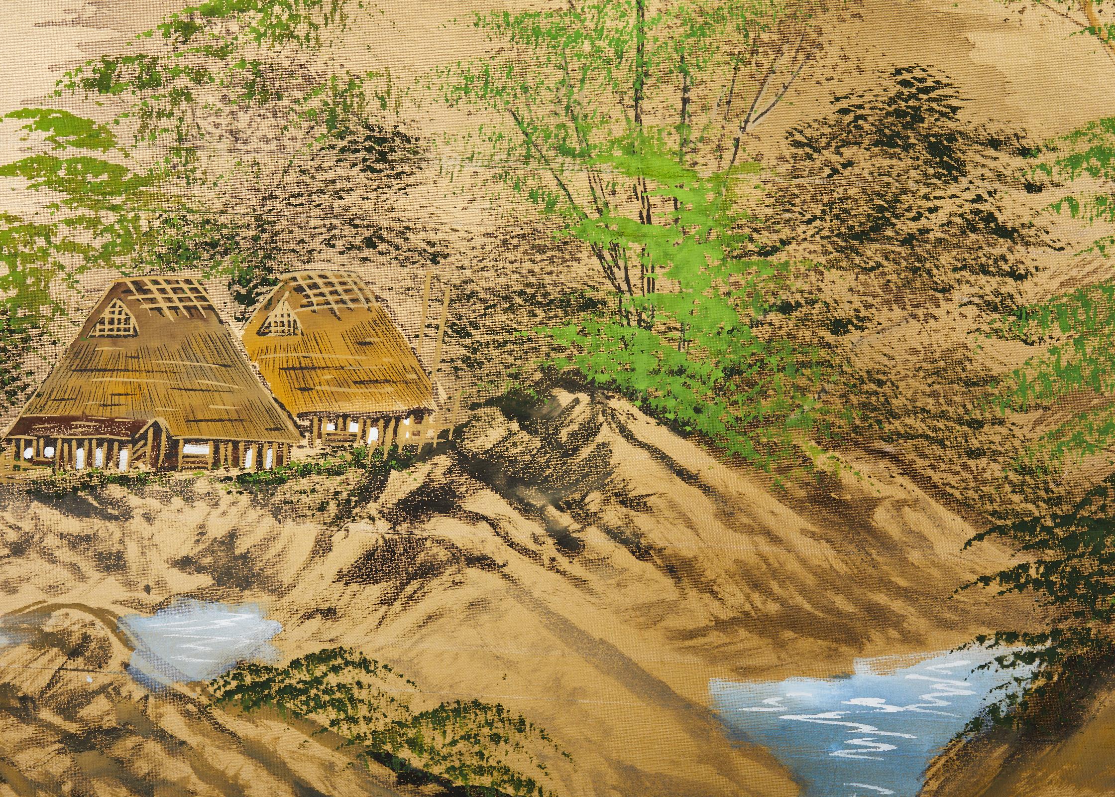 Japanese Showa Four Panel Screen Mount Fuji Landscape For Sale 2