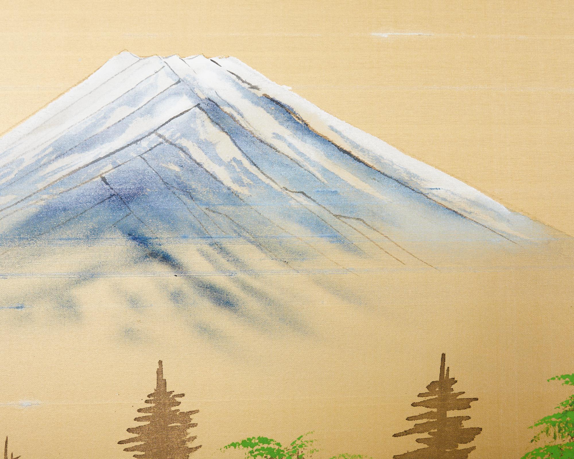Japanese Showa Four Panel Screen Mount Fuji Landscape For Sale 3
