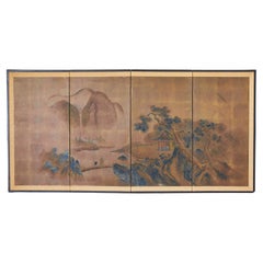 Japanese Showa Four Panel Screen Mountain Landscape