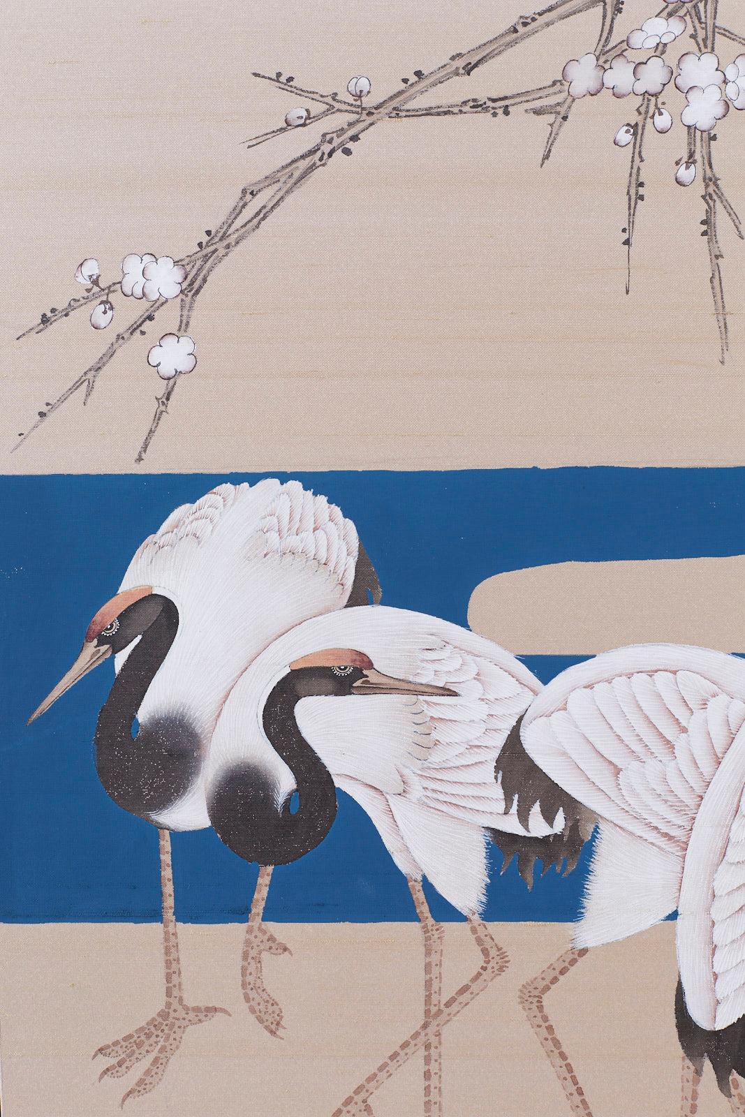 Japanese Showa Four-Panel Screen of Red Crowned Cranes 5