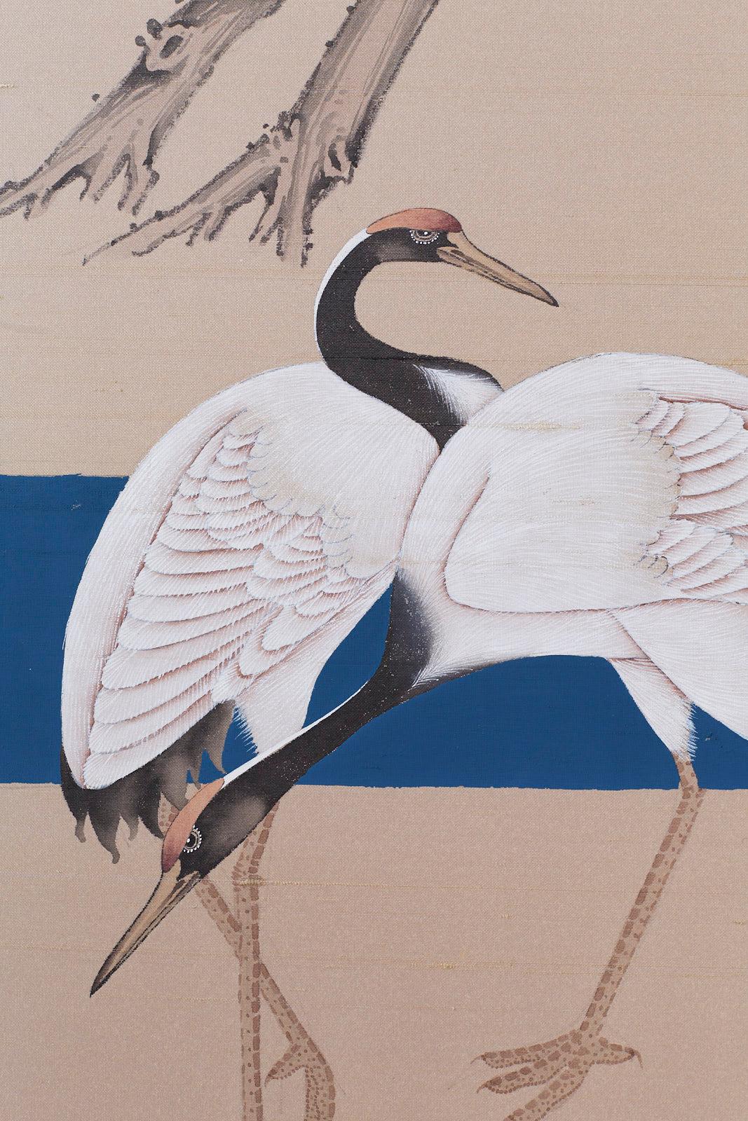 Japanese Showa Four-Panel Screen of Red Crowned Cranes 7
