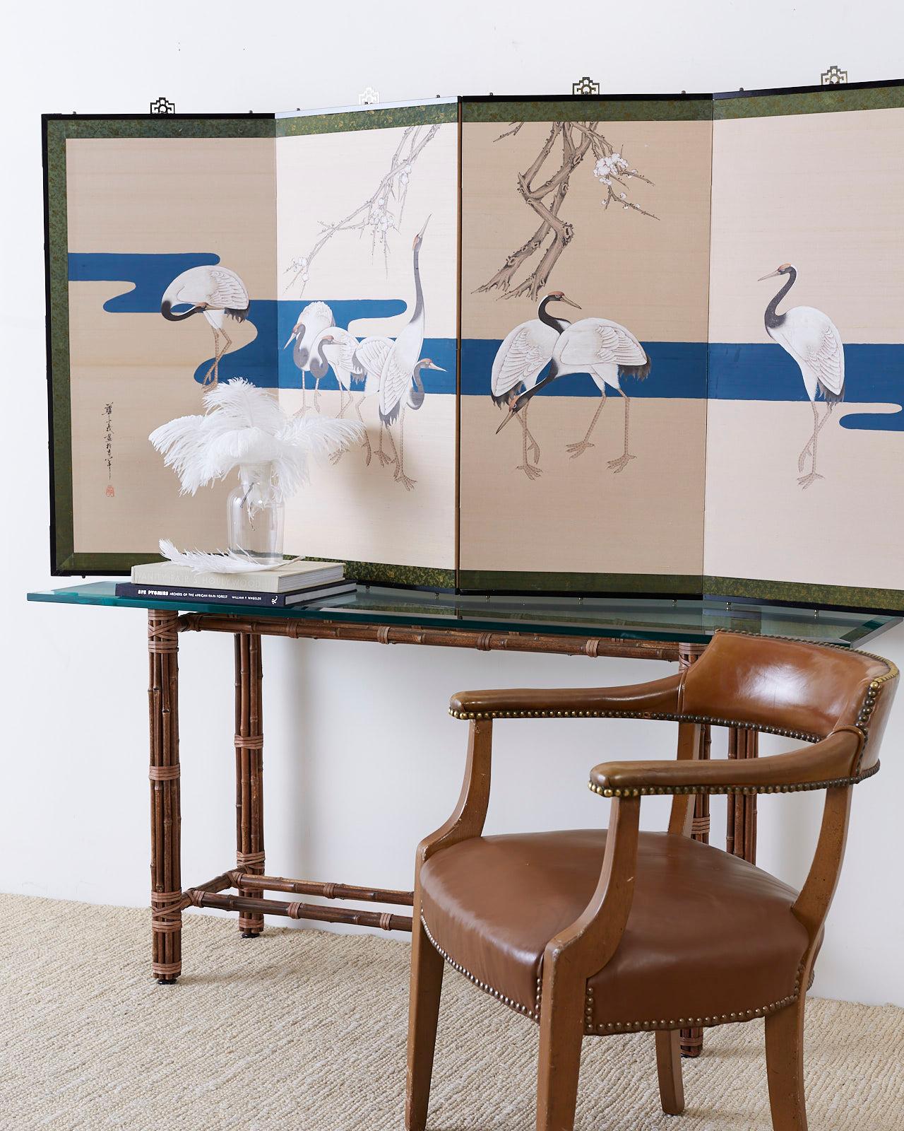 Japanese Showa Four-Panel Screen of Red Crowned Cranes In Good Condition In Rio Vista, CA