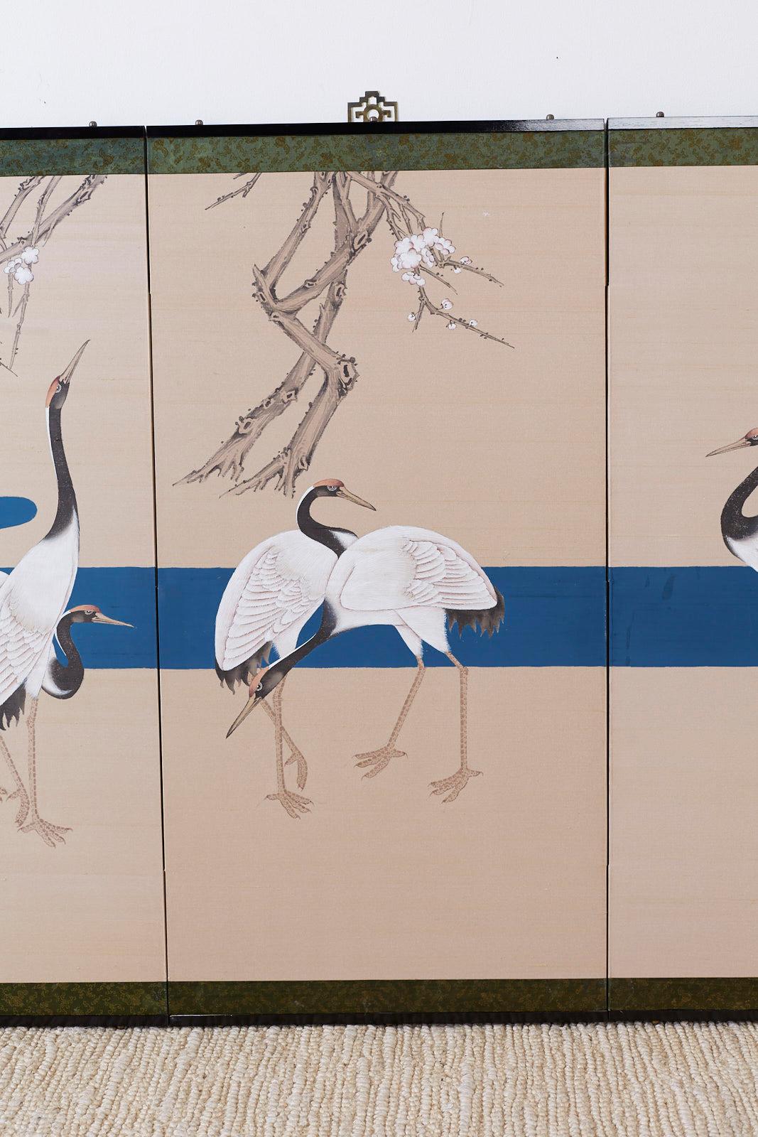 Japanese Showa Four-Panel Screen of Red Crowned Cranes 1