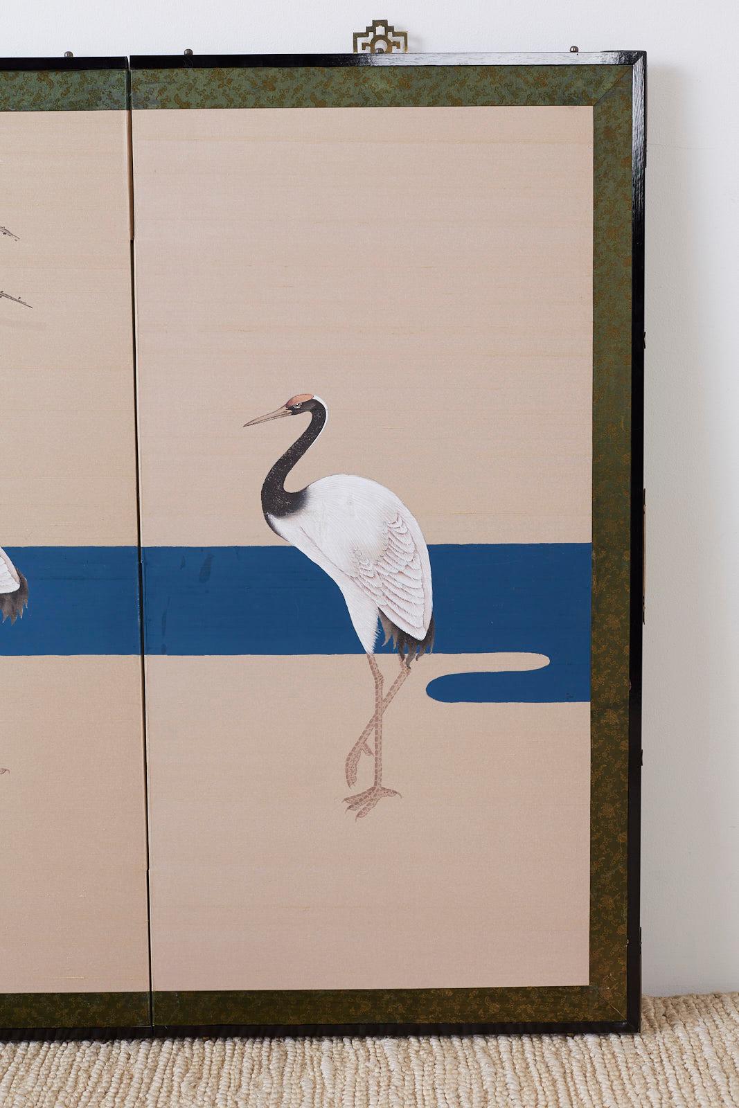 Japanese Showa Four-Panel Screen of Red Crowned Cranes 2