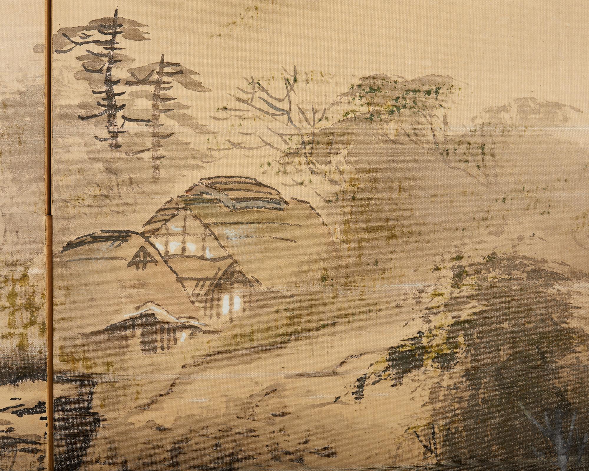 Japanese Showa Four Panel Screen Serene Village Landscape For Sale 4