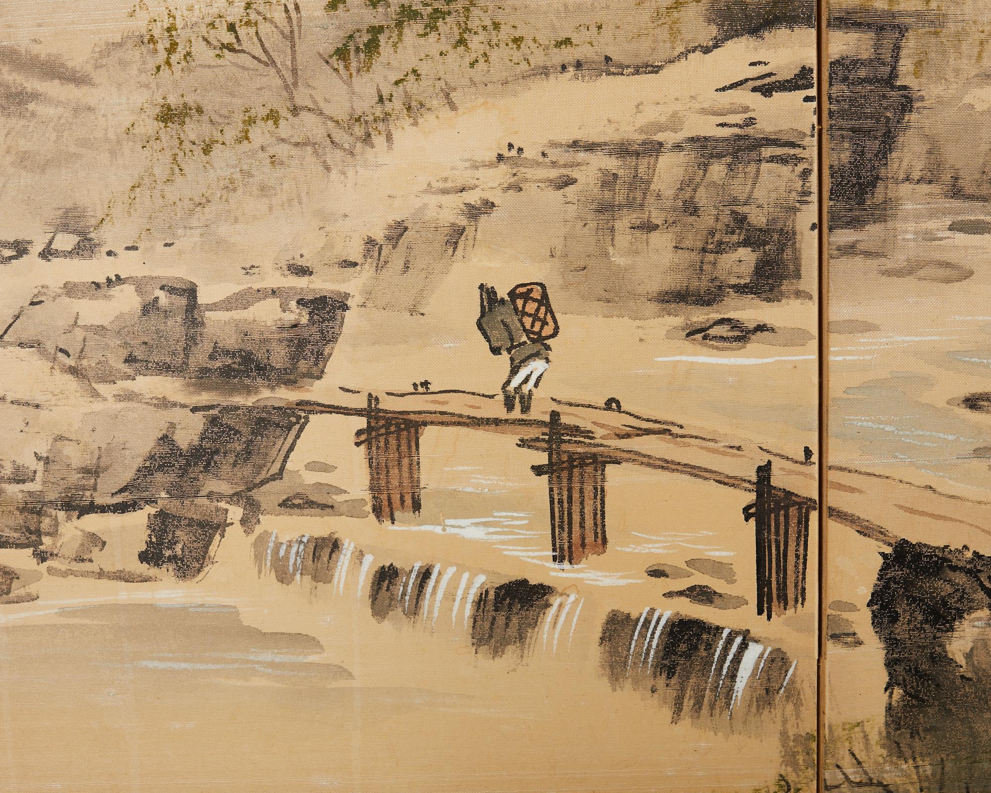 Paysage de village serein japonais Showa à quatre panneaux en vente 4