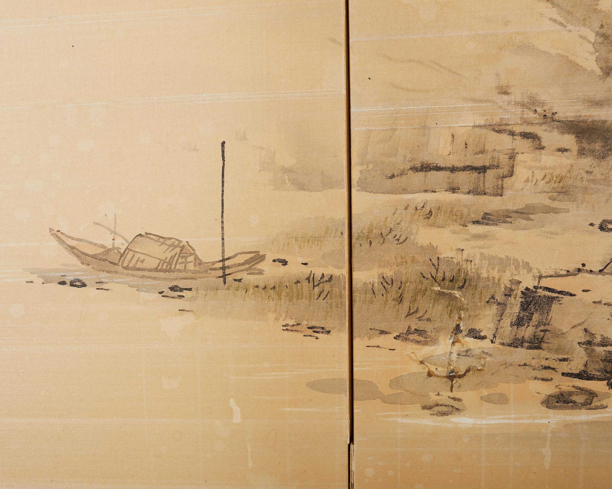 Paysage de village serein japonais Showa à quatre panneaux en vente 6