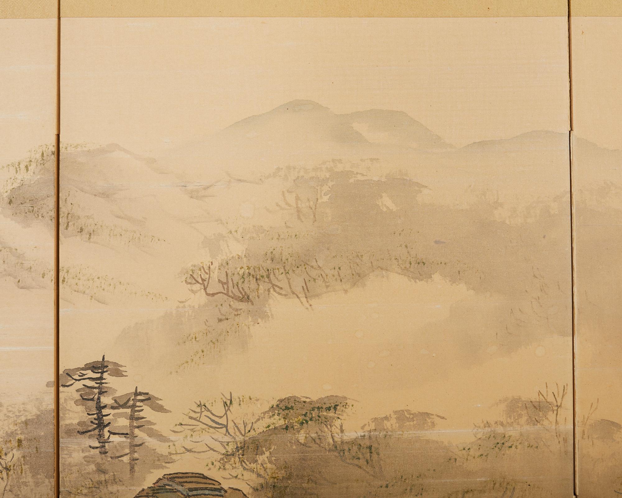 Japanese Showa Four Panel Screen Serene Village Landscape For Sale 10