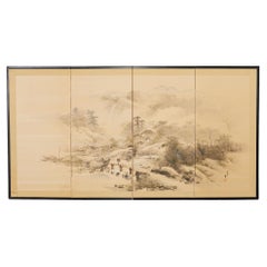 Paysage de village serein japonais Showa à quatre panneaux