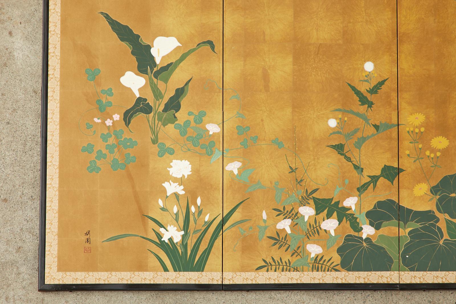 Japanese Showa Four Panel Screen Songbird Spring Flowers 3