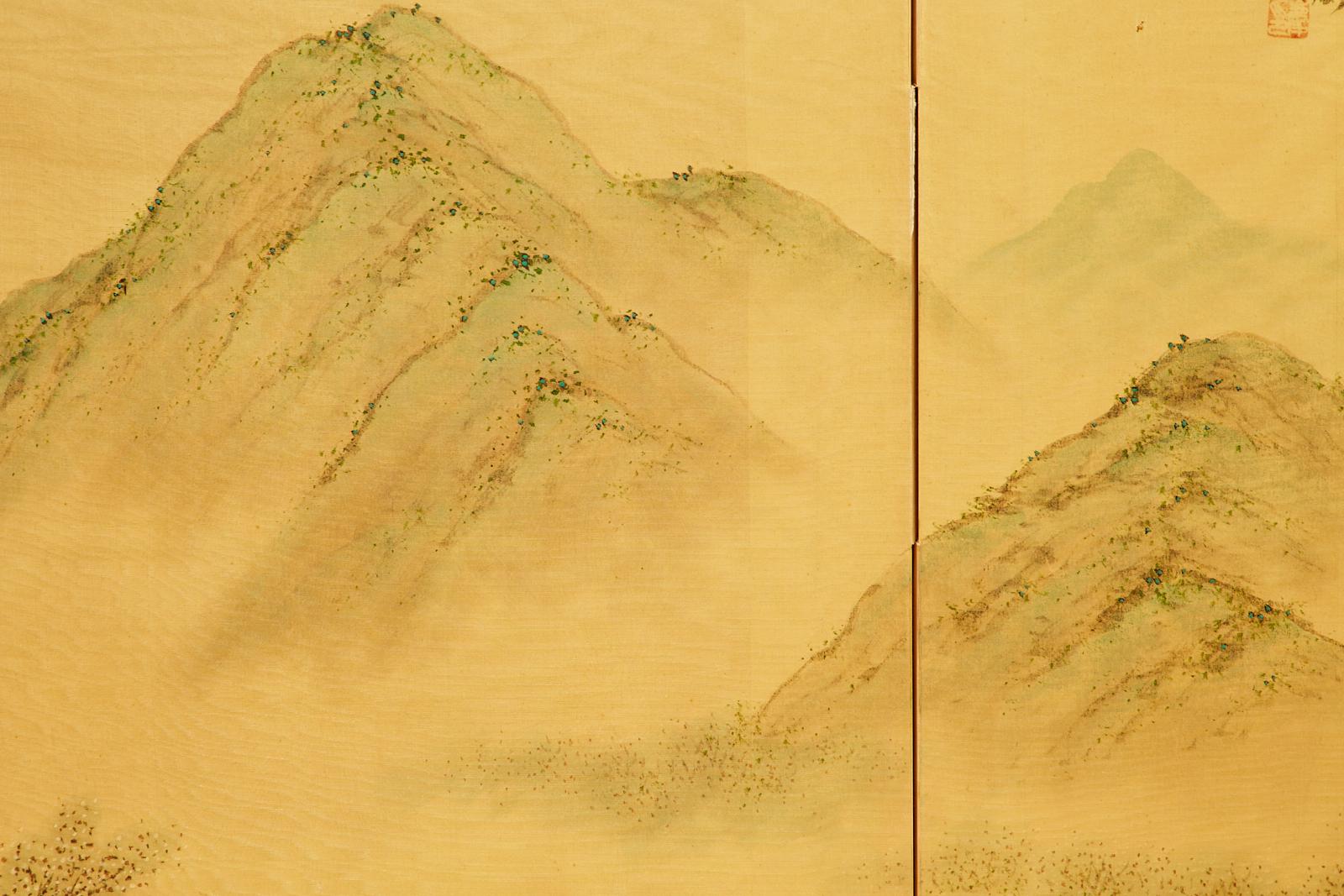 Japanese Showa Four Panel Screen Spring Landscape on Silk 4