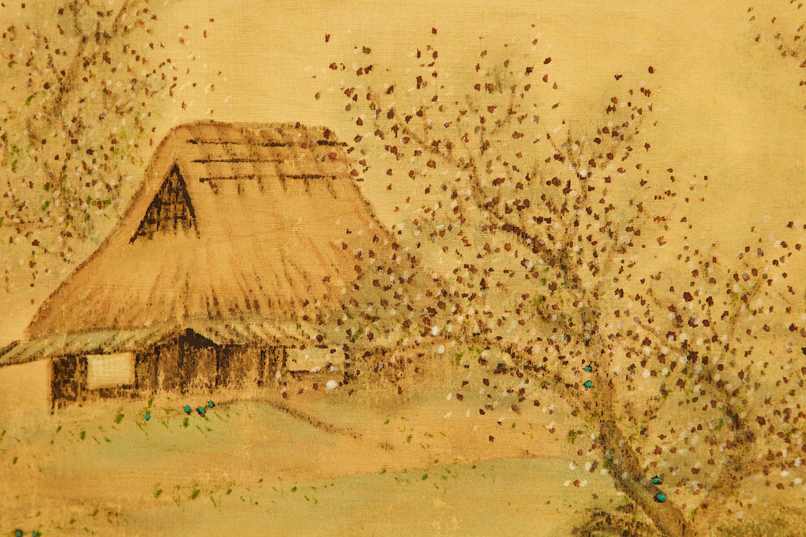 Japanese Showa Four Panel Screen Spring Landscape on Silk 7