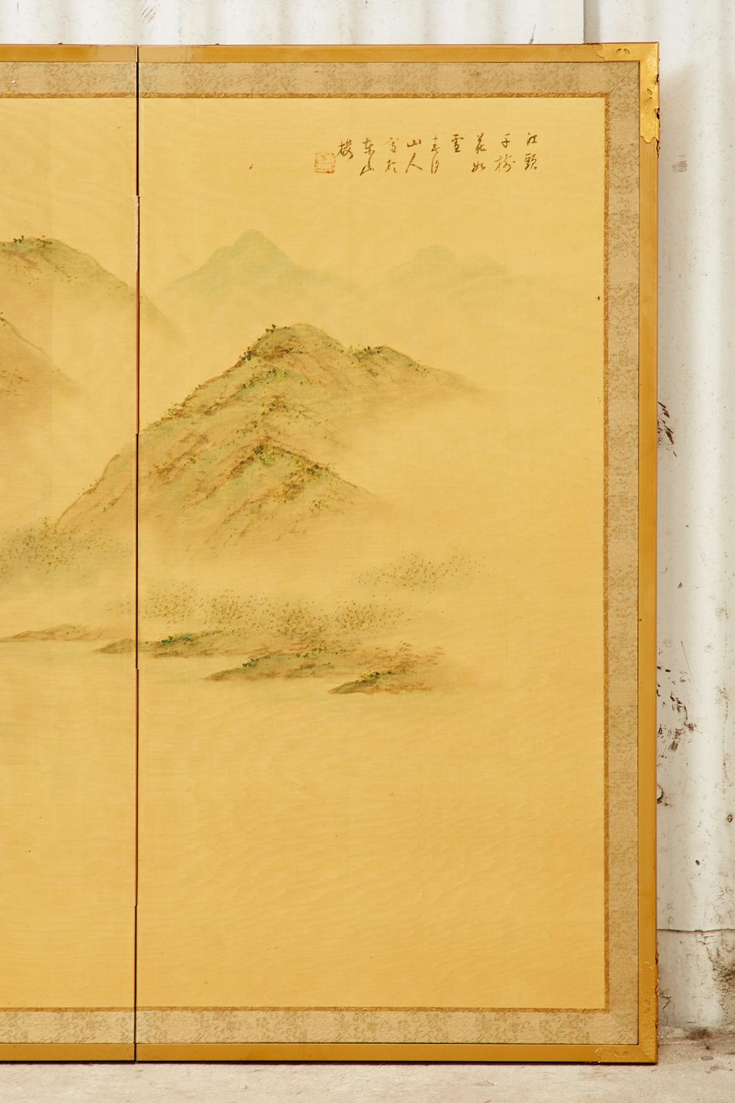 Japanese Showa Four Panel Screen Spring Landscape on Silk 2