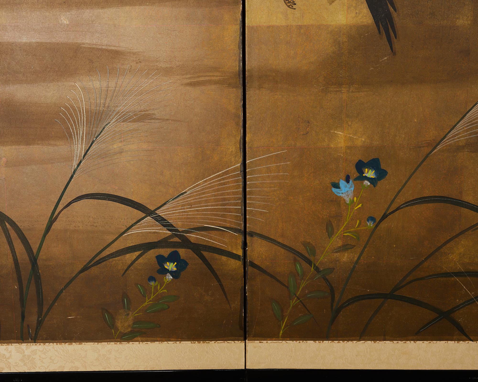 Japanese Showa Four Panel Screen Wild Geese in Flight For Sale 4
