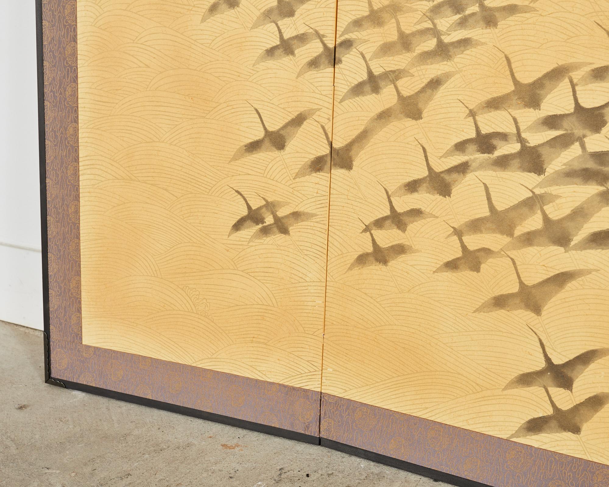 Japanese Showa Four Panel Screen Wild Geese in Flight 4