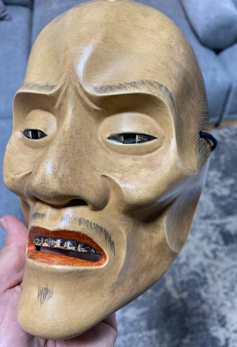 Japanese Showa Hand Carved Wood Noh Theater Mask of Yase Otoko