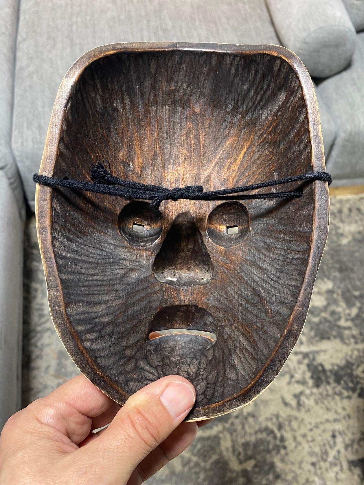 Japanese Showa Hand Carved Wood Noh Theater Mask of Yase Otoko Yaseotoko 10