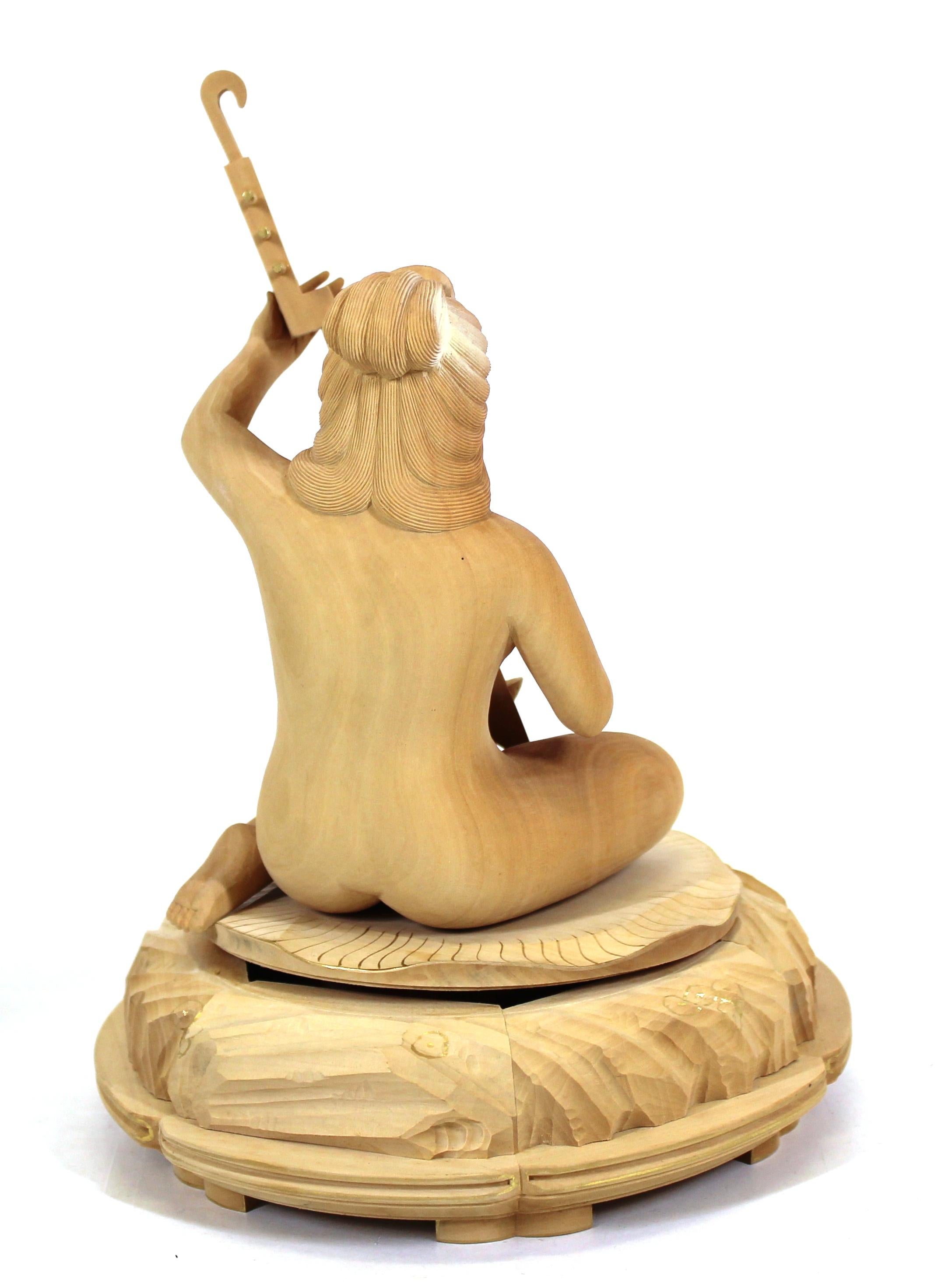 Japanese Okimono of a Shunga Lady Playing a Biwa In Good Condition For Sale In New York, NY