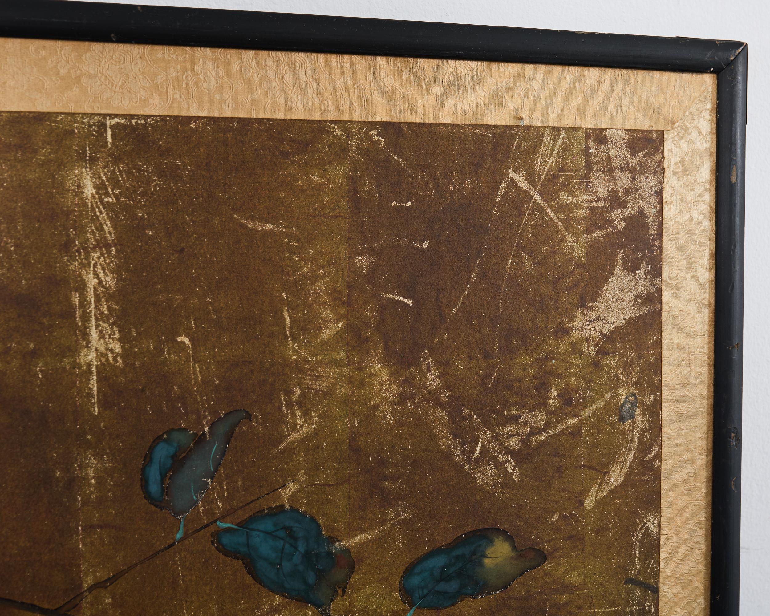 Panneau peint japonais Showa Screen Persimmon Branch en vente 5