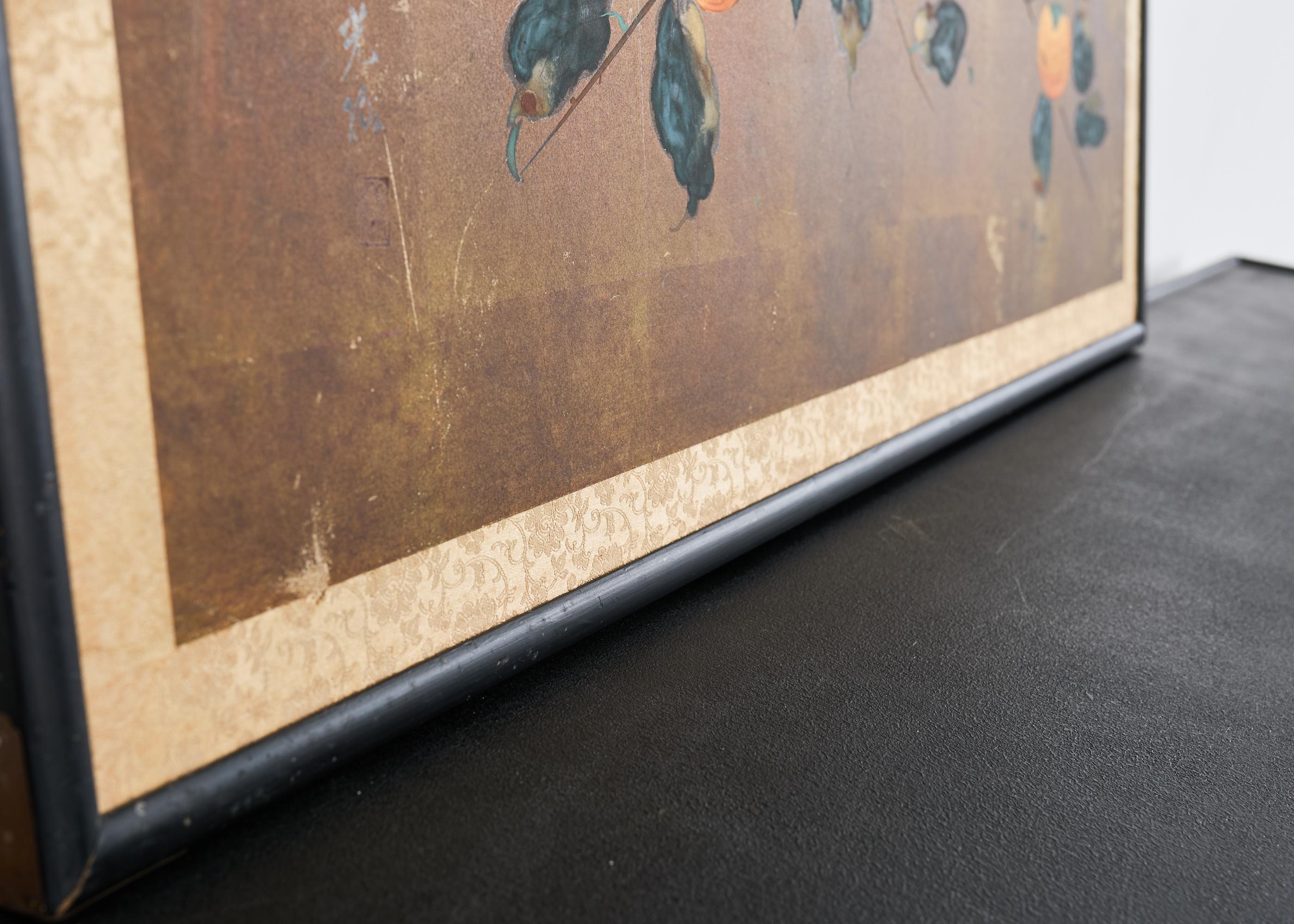 Panneau peint japonais Showa Screen Persimmon Branch en vente 7