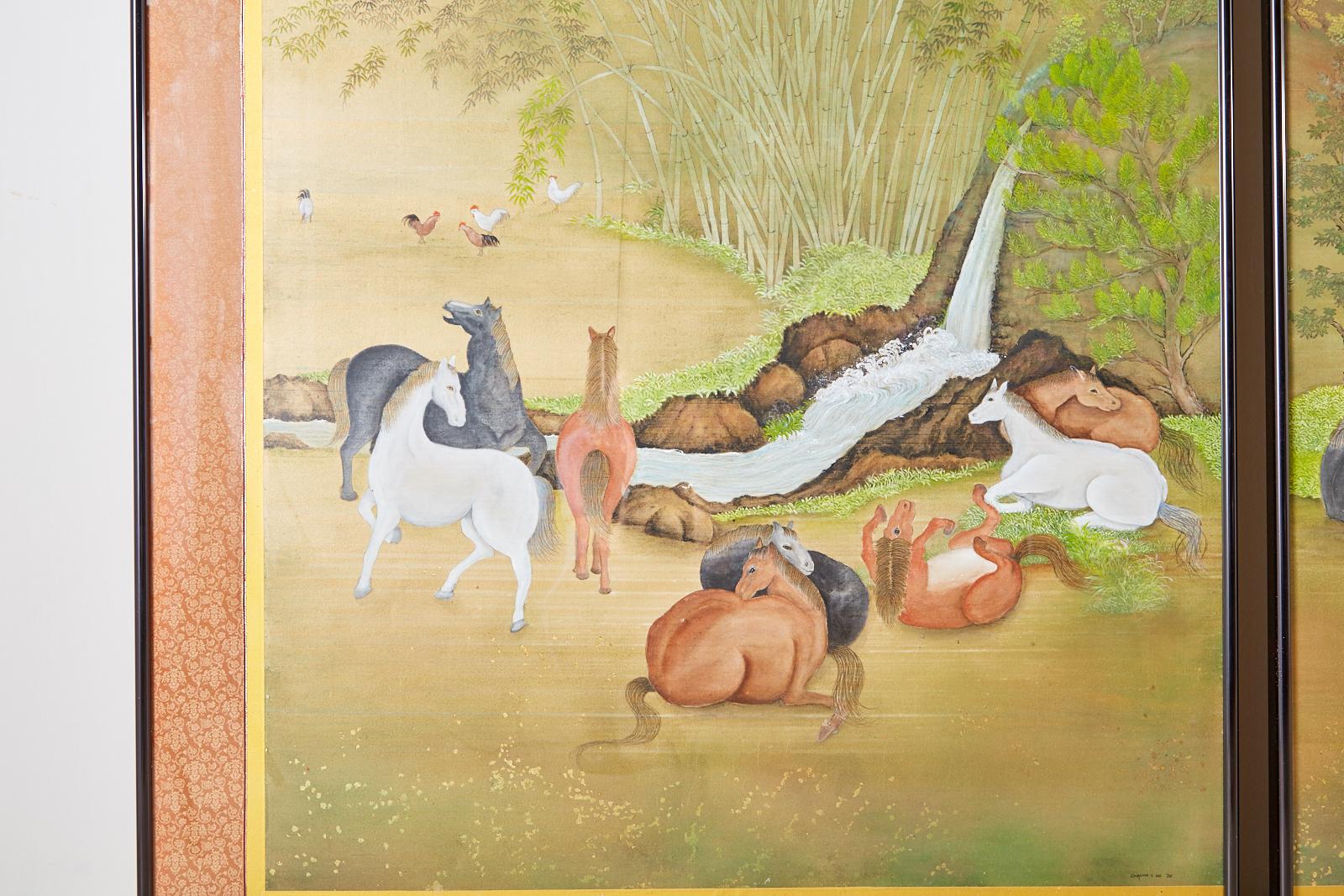 Japanische Showa-Gemälde auf Seidenpferden und Hirsch von Carlota T. Ige  im Angebot 6