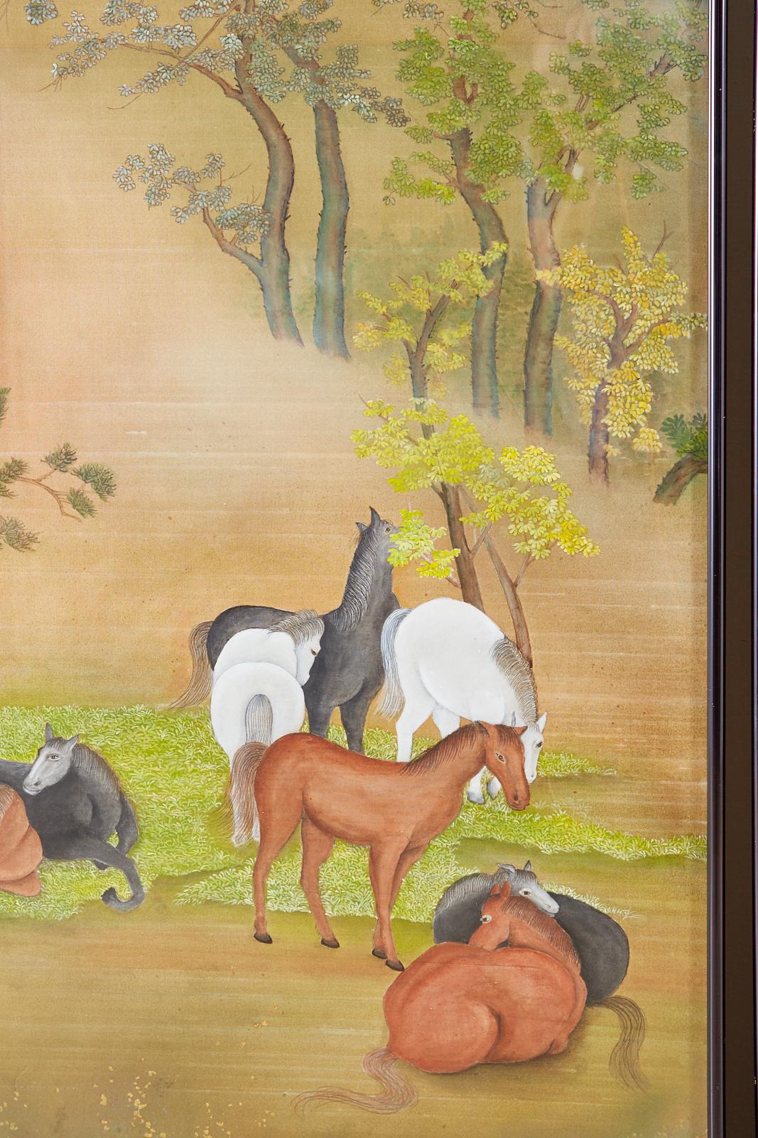 Japanese Showa Painted Panels on Silk Horses & Deer by Carlota T. Ige  For Sale 9