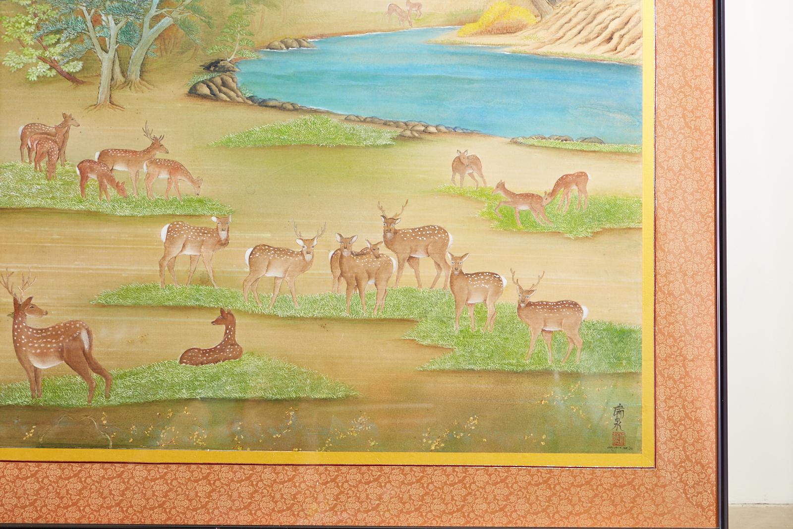 Japanese Showa Painted Panels on Silk Horses & Deer by Carlota T. Ige  For Sale 10