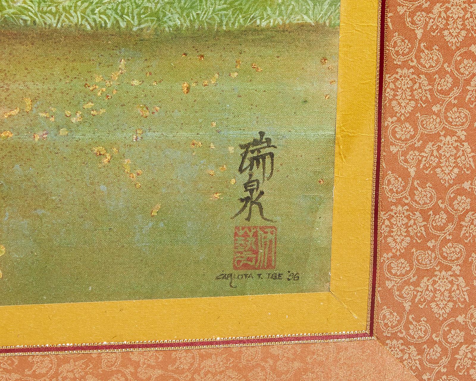 Japanische Showa-Gemälde auf Seidenpferden und Hirsch von Carlota T. Ige  im Angebot 11