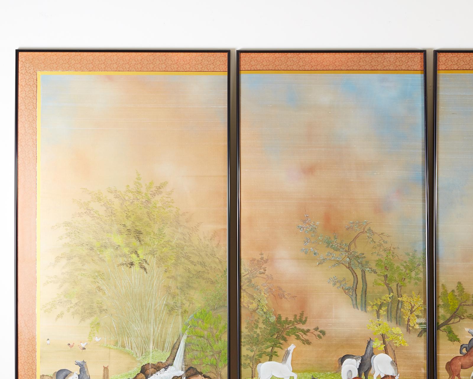 Japanese Showa Painted Panels on Silk Horses & Deer by Carlota T. Ige  For Sale 2