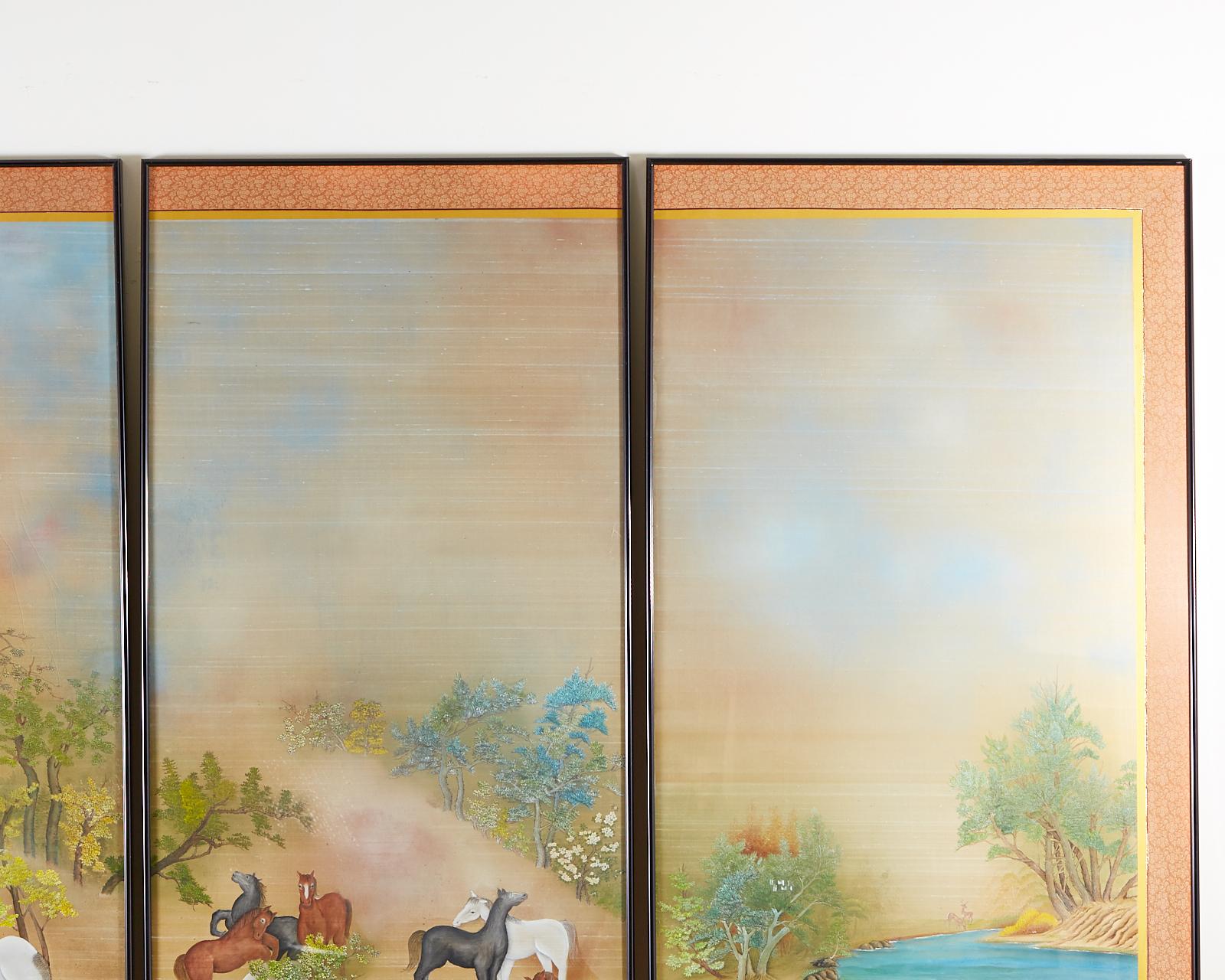 Japanese Showa Painted Panels on Silk Horses & Deer by Carlota T. Ige  For Sale 4