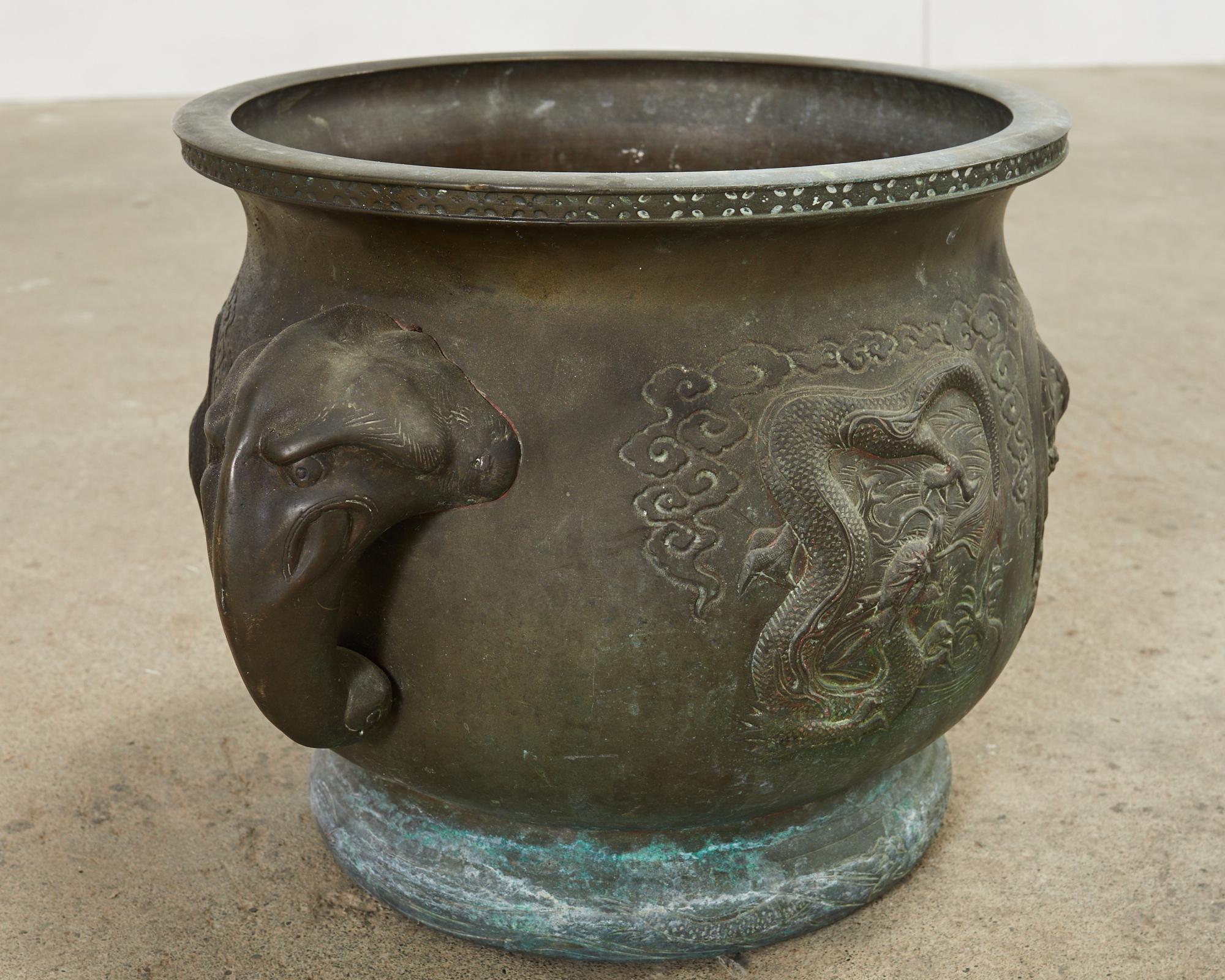 Japanese Showa Period Bronze Elephant Censer Planter Urn 1