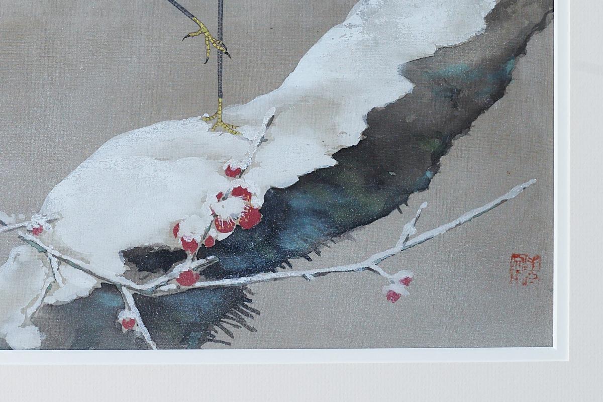 Japanese Showa Period Egret Painting by Miyata Yodo In Excellent Condition In Rio Vista, CA