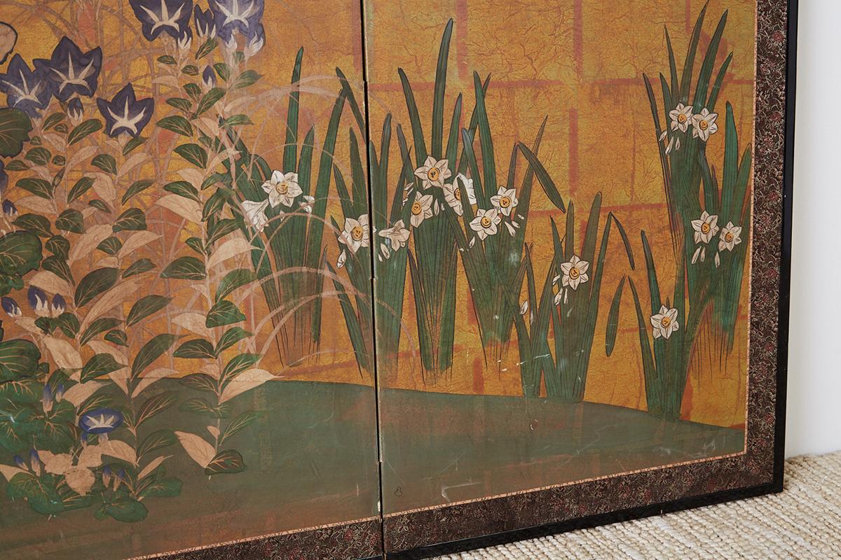 Japanese Showa Period Floral Foliate Four-Panel Screen 6