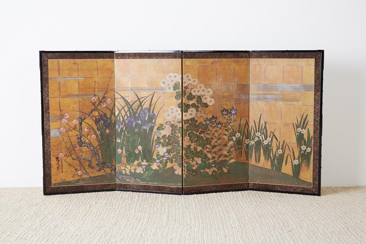 Japanese Showa Period Floral Foliate Four-Panel Screen 8