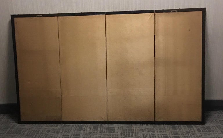 Mid-20th Century Japanese Showa Period Folding Screen with Painted Cranes For Sale