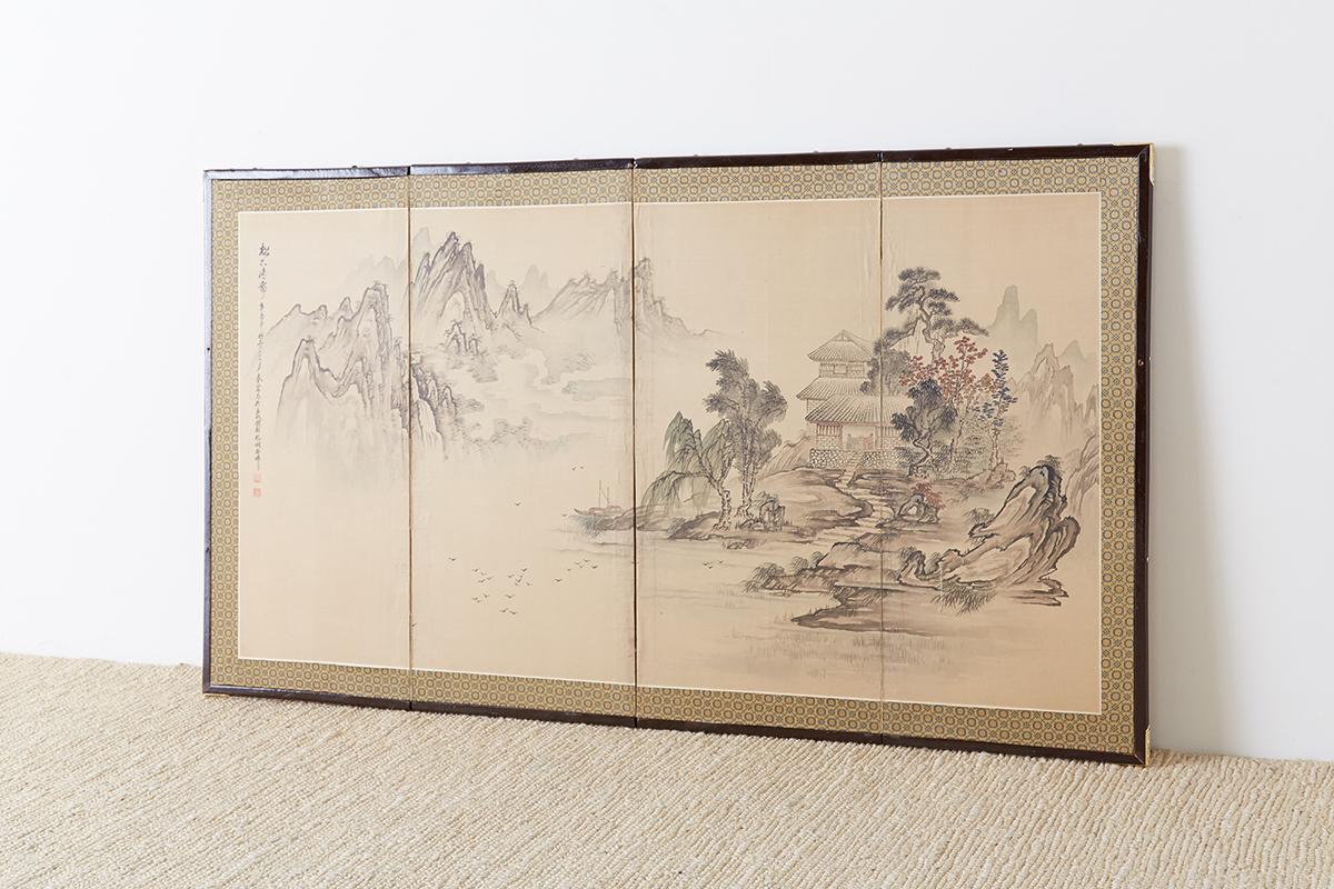 Japanese Showa Period Four Panel Landscape Screen 10