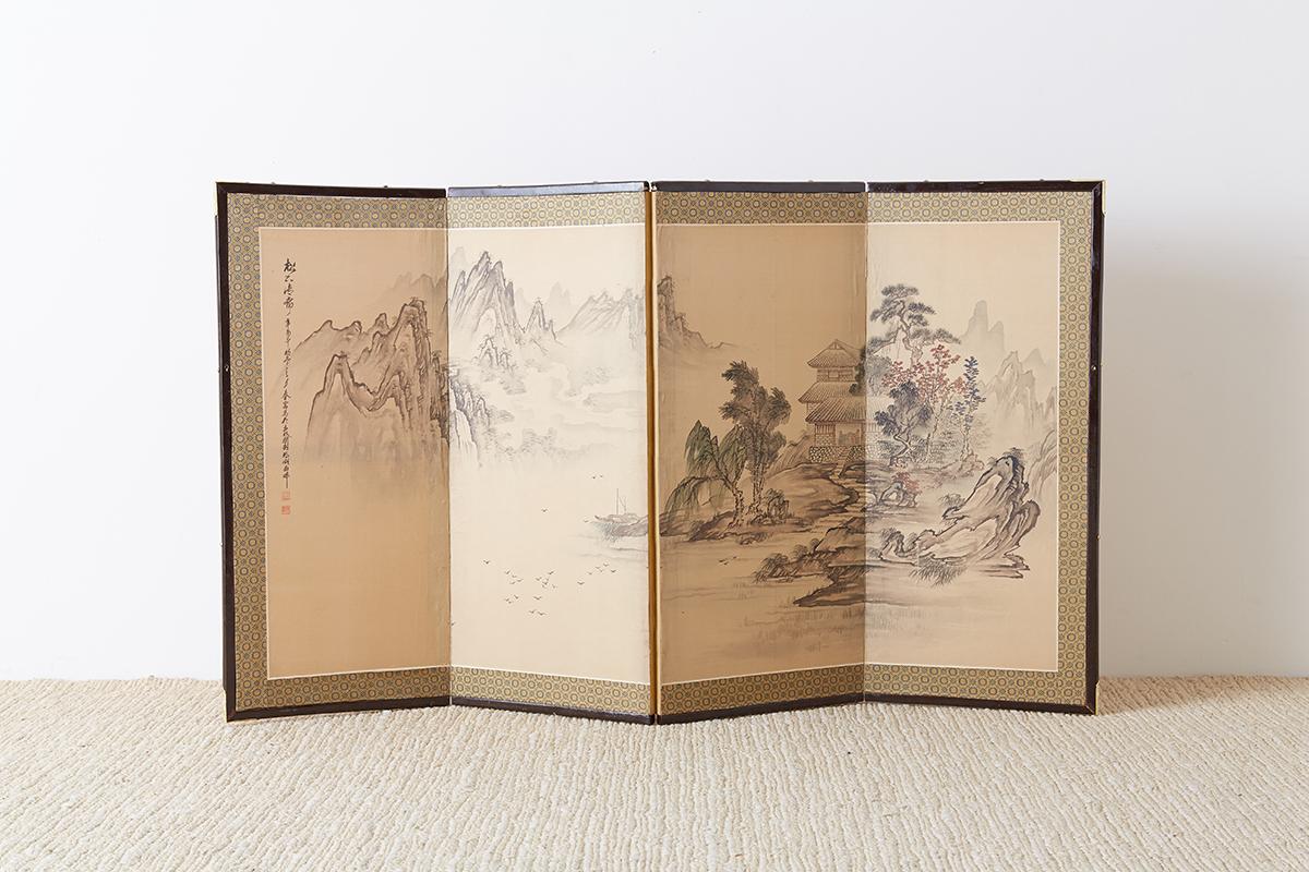 Japanese Showa Period Four Panel Landscape Screen 11