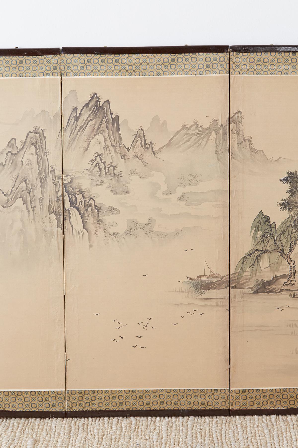 Japanese Showa Period Four Panel Landscape Screen In Good Condition In Rio Vista, CA