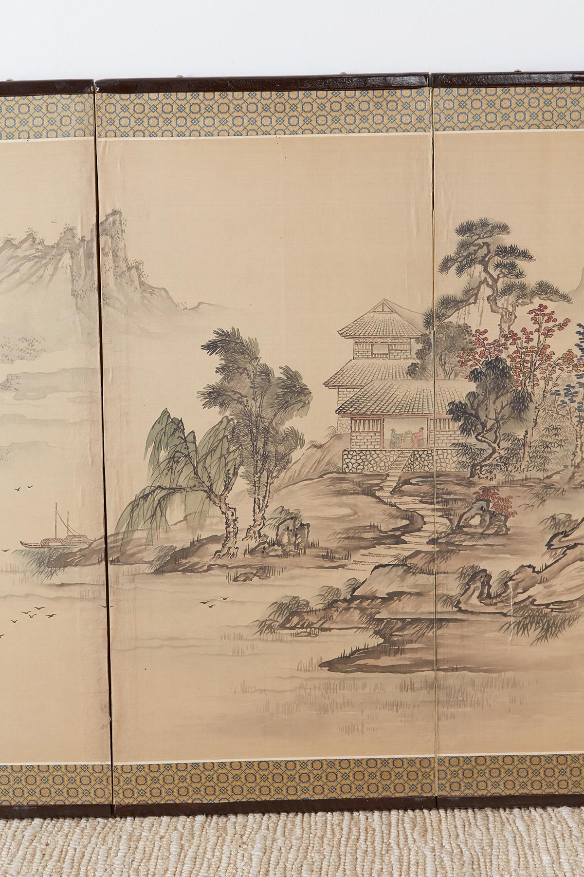 20th Century Japanese Showa Period Four Panel Landscape Screen