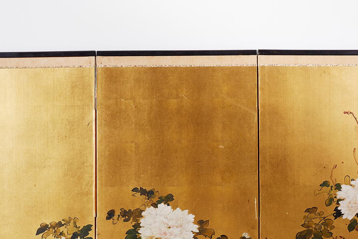 Japanese Showa Period Four-Panel Screen of Peonies 5