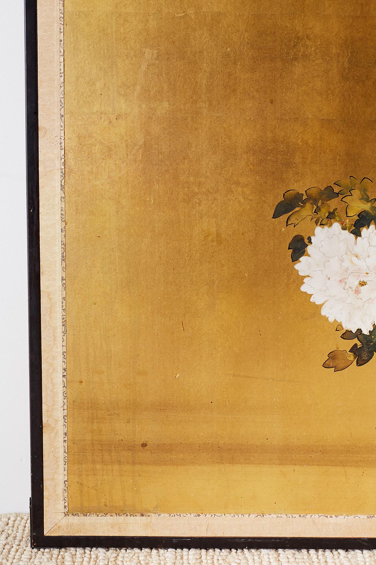 Japanese Showa Period Four-Panel Screen of Peonies 8