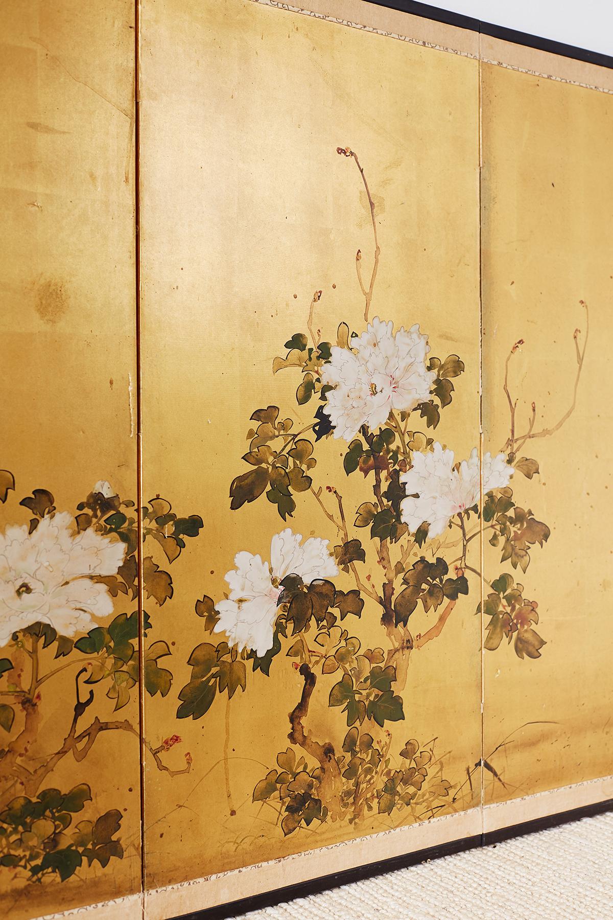 Japanese Showa Period Four-Panel Screen of Peonies 9