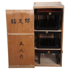 Japanese Showa Period Red & Black Lacquered Obon Ozen Tray Serving Tables Bowls