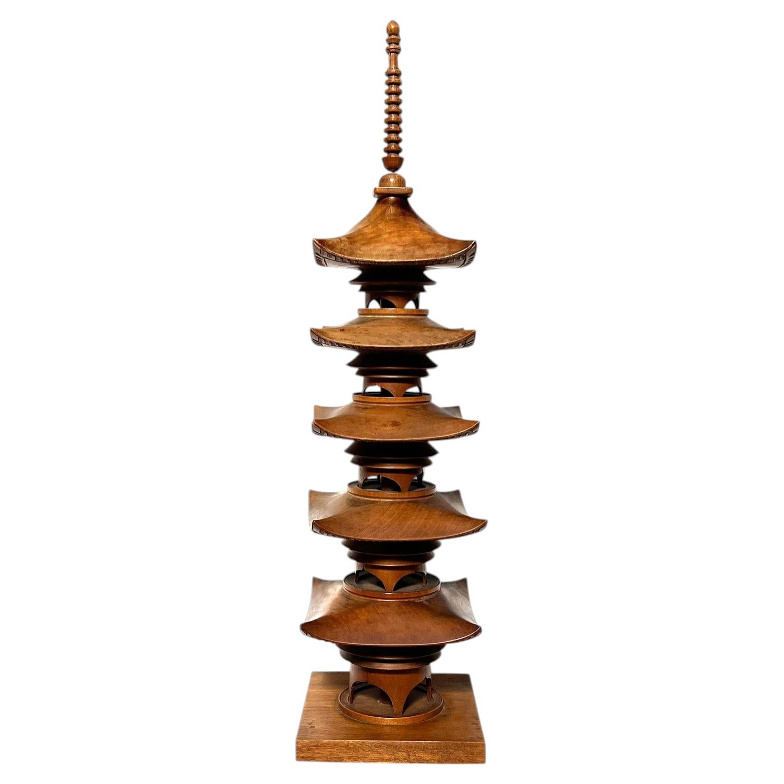 Japanese Showa Period Teak Model of a Pagoda For Sale