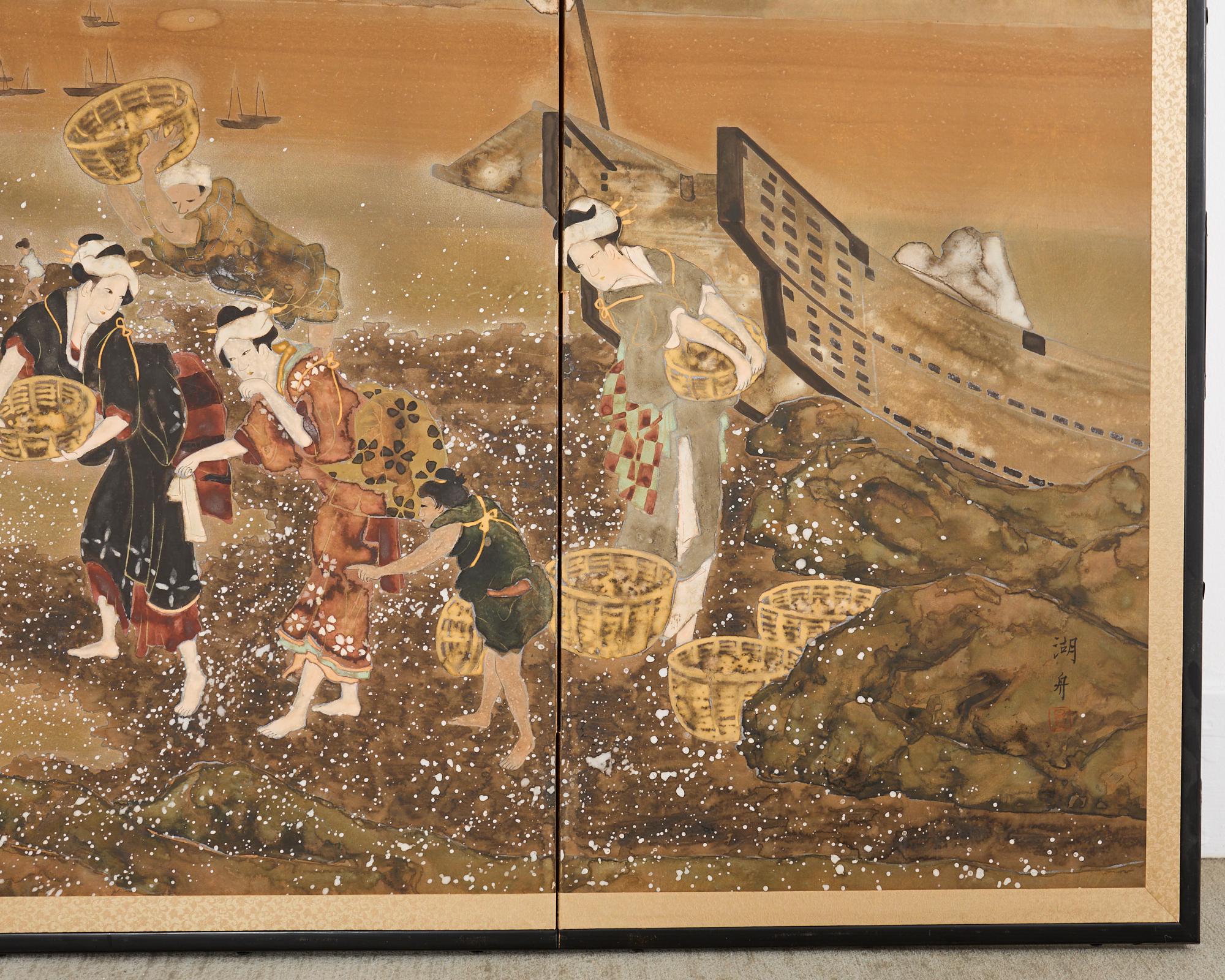 Écran Showa japonais rassemblant des coquillages d'après Katsushika Hokusai en vente 4