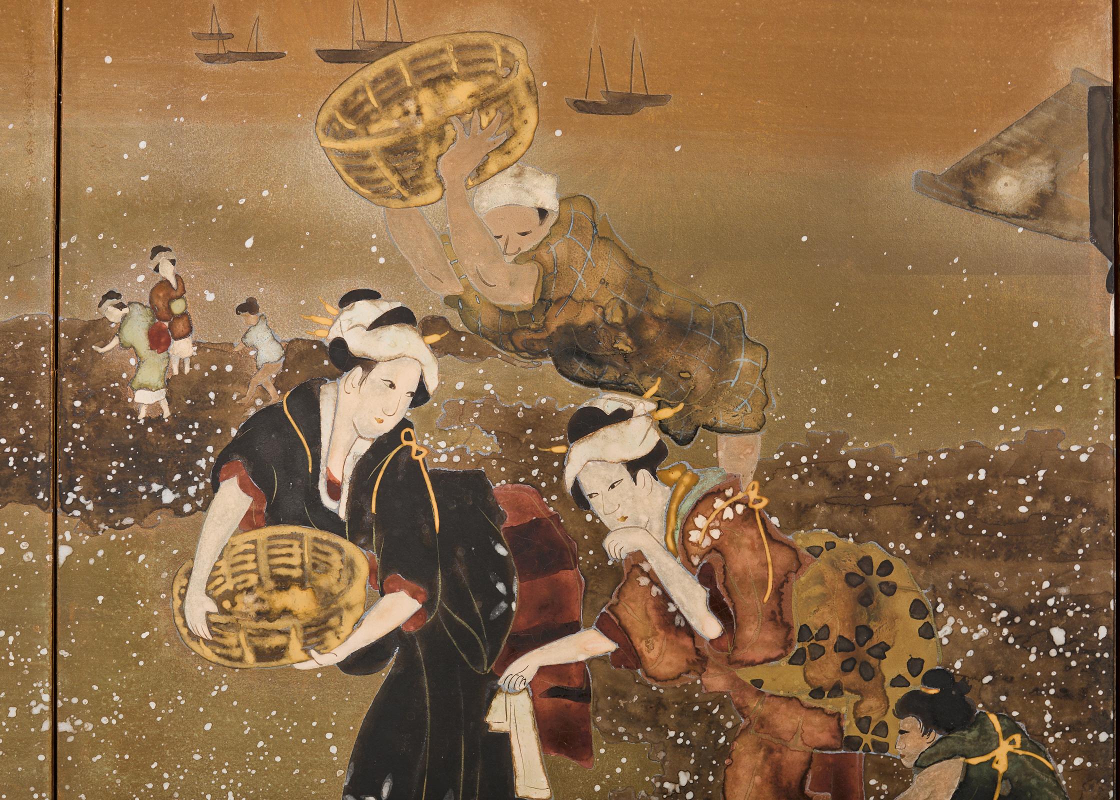 Écran Showa japonais rassemblant des coquillages d'après Katsushika Hokusai en vente 6
